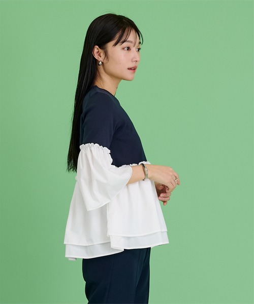 UR'S(ユアーズ)の「異素材ドッキングフレアプルオーバー(Tシャツ/カットソー・レディース・ホワイト/ブラック/ネイビー・S/M/L)」の21枚目の写真