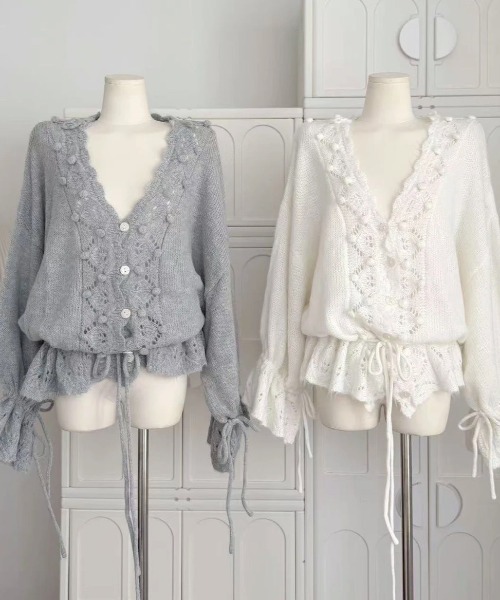 almo（アルモ）の「【LAMPOON】ポンポンニットカーディガン（カーディガン/ボレロ・レディース・グレー/アイボリー・FREE）」の8枚目の写真