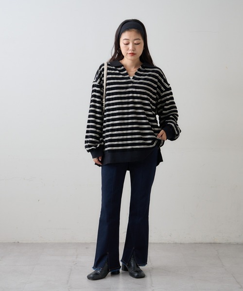 ZOZO限定】【マルチサイズ】裾スリットフレアデニムパンツ（デニム