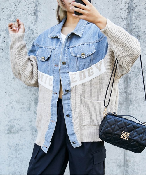 【美品】ダイアグラム ケーブルニット 切り替え デニムジャケット 異素材 グレースコンチネンタル Diagram ケーブル ニット 切り替え