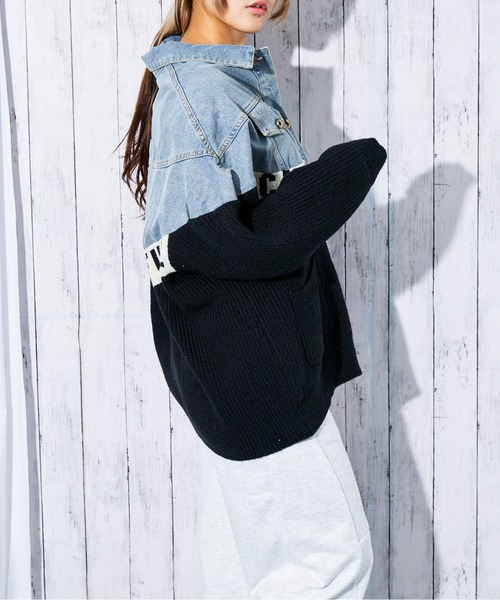 セール】《デニム×ニット切替》レディース Gジャン 配色ロゴ入り