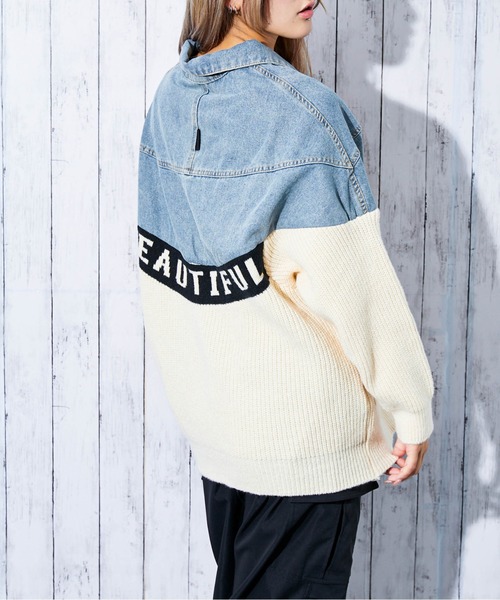 【美品】ダイアグラム ケーブルニット 切り替え デニムジャケット 異素材 BITTOKO（ビットコ）の「Gジャン切替ケーブルニット（デニム