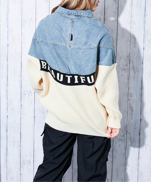 GORGE(ゴージ)の「《デニム×ニット切替》レディース Gジャン 配色ロゴ入り 異素材MIX 秋冬(デニムジャケット・レディース・ブラック/ベージュ/アイボリー・F)」の17枚目の写真