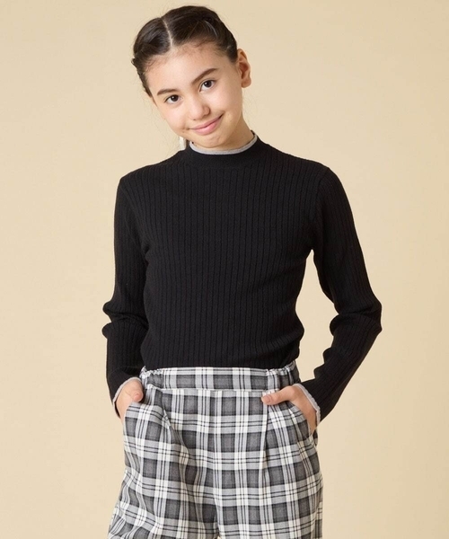 a.v.v（アーヴェヴェ）の「[130-160]配色プチハイリブニット（ニット/セーター・キッズ・ブラック/アイボリー・130/150/160/140）」の2枚目の写真