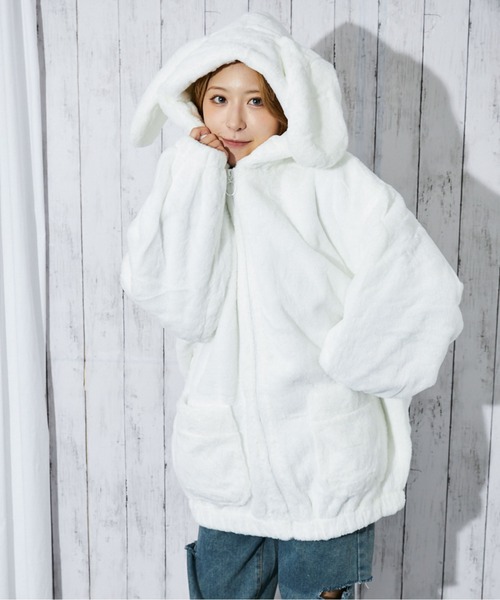 セール】《アニマル耳付きフード》レディース フェイクファー ブルゾン