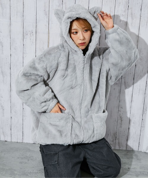 セール】《アニマル耳付きフード》レディース フェイクファー ブルゾン
