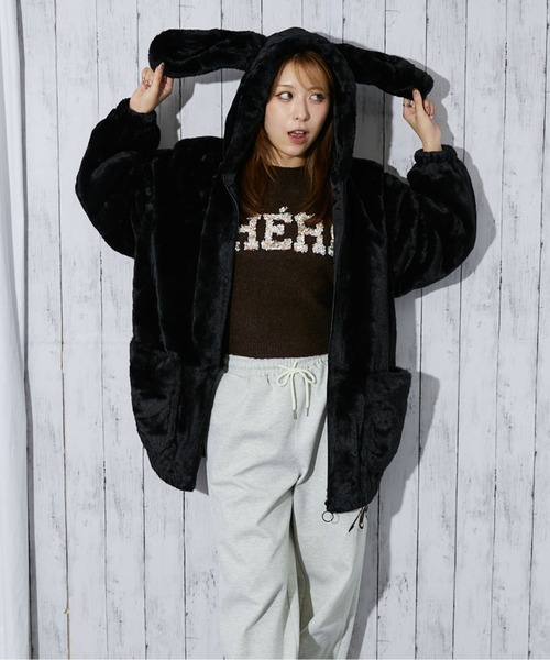 セール】《アニマル耳付きフード》レディース フェイクファー ブルゾン