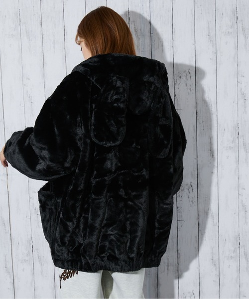 D&G ファーブルゾン黒 セール】《アニマル耳付きフード》レディース フェイクファー ブルゾン