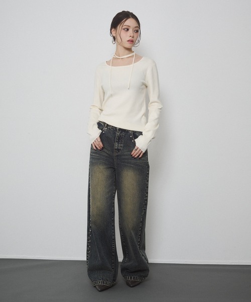 ENVYM（アンビー）の「前後２WAY チョーカー ハイゲージ ニットトップス（ニット/セーター・レディース・ブラウン/グレー/ブラック/レッド/アイボリー・FREE）」の13枚目の写真