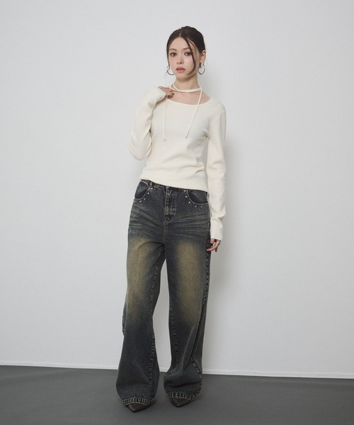 ENVYM（アンビー）の「前後２WAY チョーカー ハイゲージ ニットトップス（ニット/セーター・レディース・ブラウン/グレー/ブラック/レッド/アイボリー・FREE）」の14枚目の写真