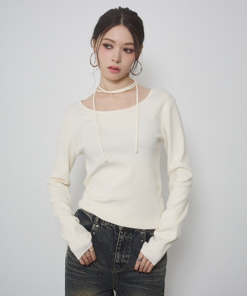 ENVYM（アンビー）の「前後２WAY チョーカー ハイゲージ ニットトップス（ニット/セーター・レディース・ブラウン/グレー/ブラック/レッド/アイボリー・FREE）」の16枚目の写真