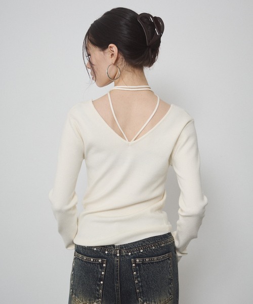 ENVYM（アンビー）の「前後２WAY チョーカー ハイゲージ ニットトップス（ニット/セーター・レディース・ブラウン/グレー/ブラック/レッド/アイボリー・FREE）」の19枚目の写真