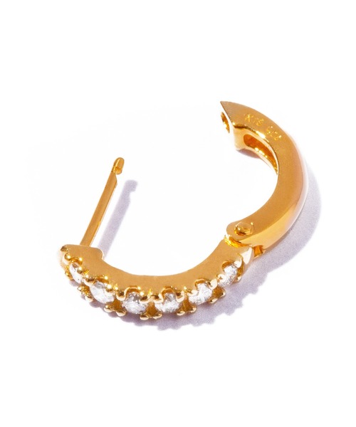 les bonbon(ルボンボン)の「【les bonbon】K18 half diamond hoop pierce/ハーフ ダイヤモンド フープ ピアス 片耳(ピアス(片耳用)・レディース・イエローゴールド・FREE)」の4枚目の写真