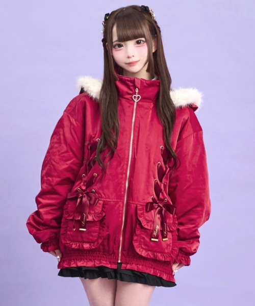 Secret Honey（シークレットハニー）の「レースアップブルゾン（ブルゾン・レディース・ブラック/オフホワイト/レッド・MEDIUM）」の3枚目の写真