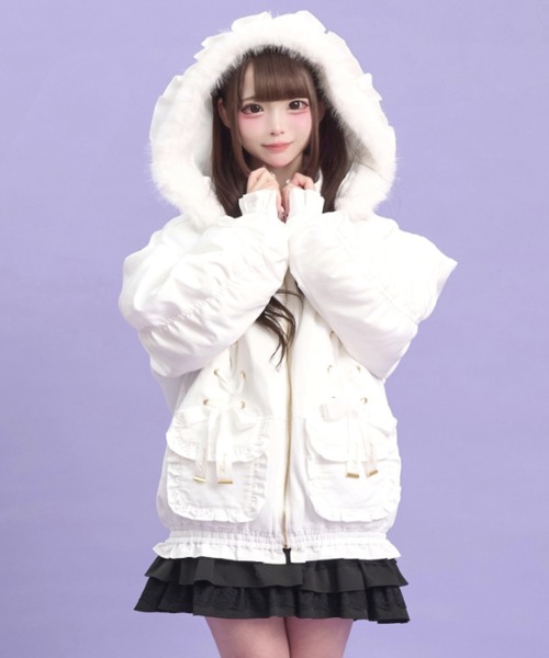 Secret Honey（シークレットハニー）の「レースアップブルゾン（ブルゾン・レディース・ブラック/オフホワイト/レッド・MEDIUM）」の2枚目の写真