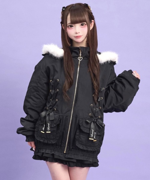 Secret Honey（シークレットハニー）の「レースアップブルゾン（ブルゾン・レディース・ブラック/オフホワイト/レッド・MEDIUM）」の9枚目の写真