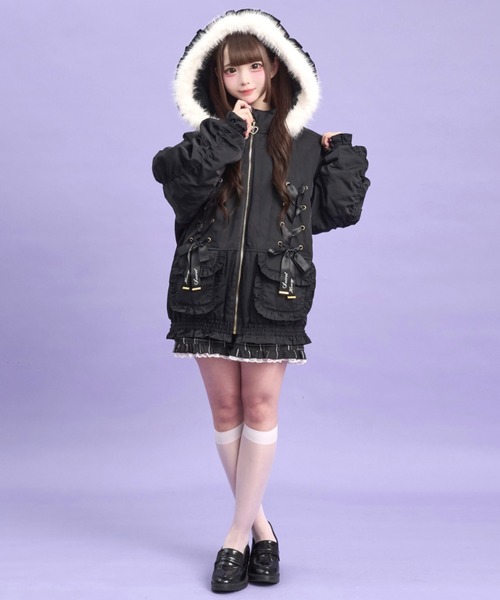 Secret Honey（シークレットハニー）の「レースアップブルゾン（ブルゾン・レディース・ブラック/オフホワイト/レッド・MEDIUM）」の8枚目の写真