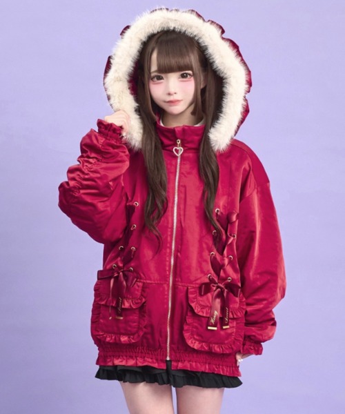 Secret Honey（シークレットハニー）の「レースアップブルゾン（ブルゾン・レディース・ブラック/オフホワイト/レッド・MEDIUM）」の6枚目の写真