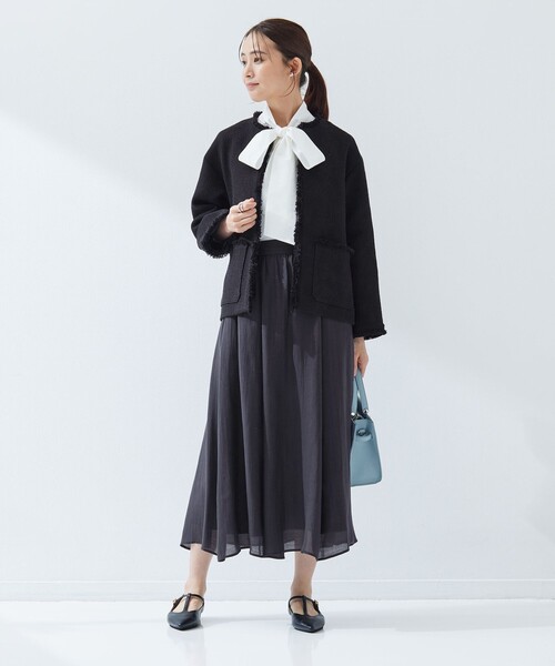 size SHORTあり］ミックス ツイードライク ポケット ノーカラー