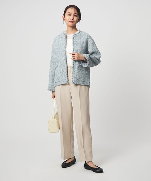 size SHORTあり］ミックス ツイードライク ポケット ノーカラー