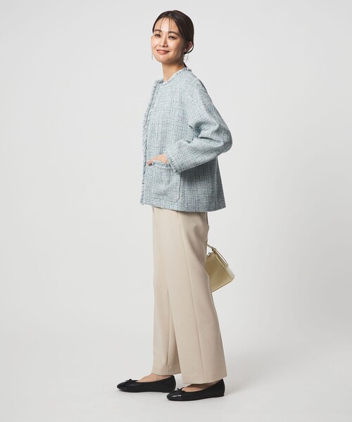 size SHORTあり］ミックス ツイードライク ポケット ノーカラー