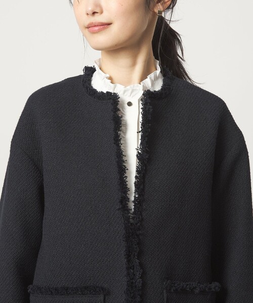 size SHORTあり］ミックス ツイードライク ポケット ノーカラー