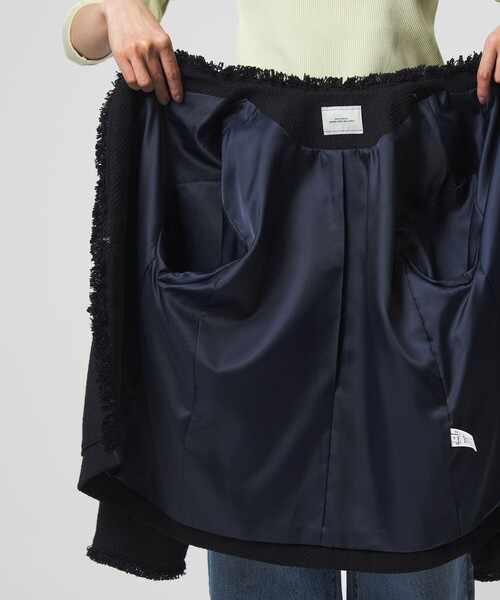 size SHORTあり］ミックス ツイードライク ポケット ノーカラー