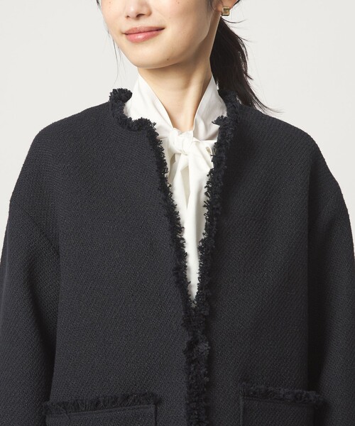 green label relaxing（グリーンレーベルリラクシング）の「［size SHORTあり］ミックス ツイードライク ポケット ノーカラー ジャケット（ノーカラージャケット・レディース・ネイビー/コバルトブルー・38/36/SHORT）」の9枚目の写真