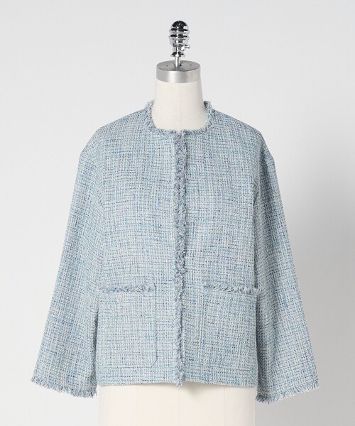 size SHORTあり］ミックス ツイードライク ポケット ノーカラー