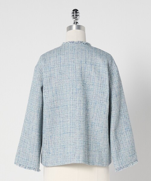 size SHORTあり］ミックス ツイードライク ポケット ノーカラー