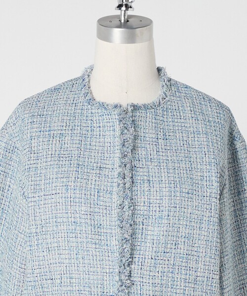 グリーンレーベル　ミックスツイードライク ポケット ノーカラー ジャケット36 size SHORTあり］ミックス ツイードライク ポケット ノーカラー