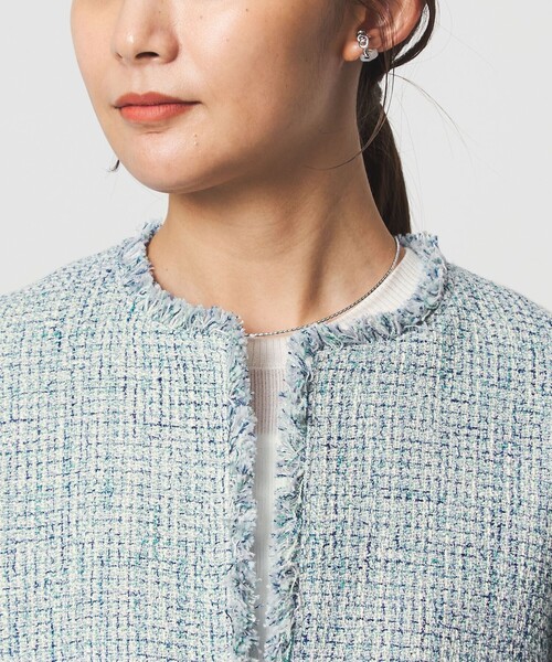 green label relaxing（グリーンレーベルリラクシング）の「［size SHORTあり］ミックス ツイードライク ポケット ノーカラー ジャケット（ノーカラージャケット・レディース・ネイビー/コバルトブルー・38/36/SHORT）」の4枚目の写真