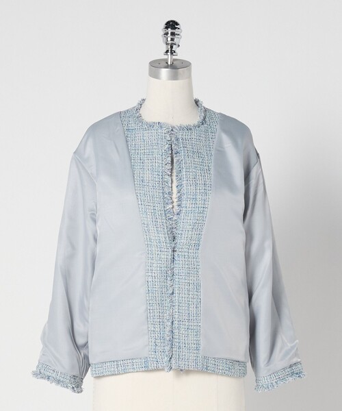 size SHORTあり］ミックス ツイードライク ポケット ノーカラー