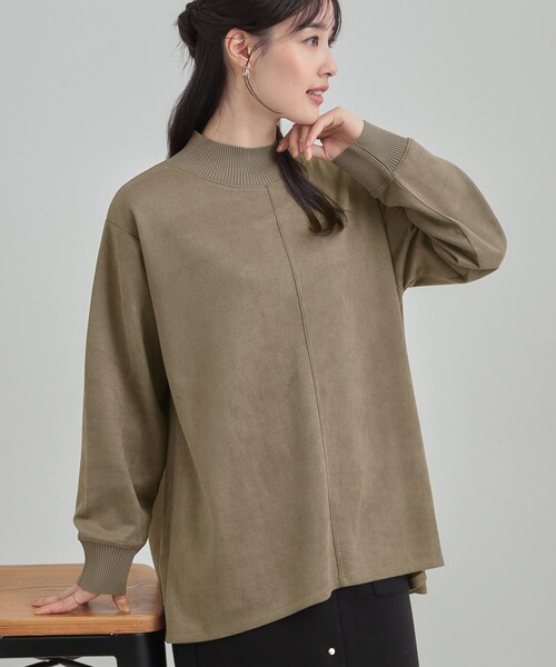 SHOO・LA・RUE(シューラルー)の「【S-LL】滑らかタッチが癖になる Aラインスエード調トップス(Tシャツ/カットソー・レディース・ブラウン系その他/サックスブルー/ホワイト・01/04/02/03)」の3枚目の写真