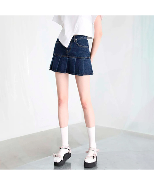 PLEATS DENIM SKIRT DEEP BLUE（スカート）｜AVANDRESS（アバンドレス
