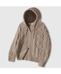 LEMAIN SECOND（リメインセカンド）の「2WAY_アランウォッシャブルオーバーサイズケーブルフードジップアップニット[ブラウン]（パーカー）」