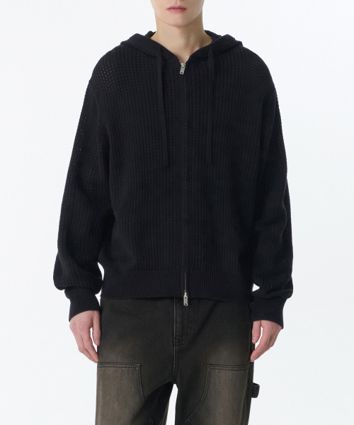 MUSINSA STANDARD（ムシンサスタンダード）の「クロシェニットフードパーカー [ブラック]（ニット/セーター・メンズ・その他・SMALL/MEDIUM/LARGE/X-LARGE/XX-LARGE）」の2枚目の写真