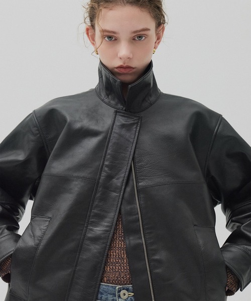 水牛本革】カーフレザーボクシージャケット（ライダースジャケット