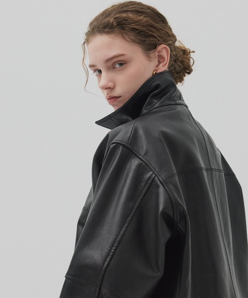 水牛本革】カーフレザーボクシージャケット（ライダースジャケット