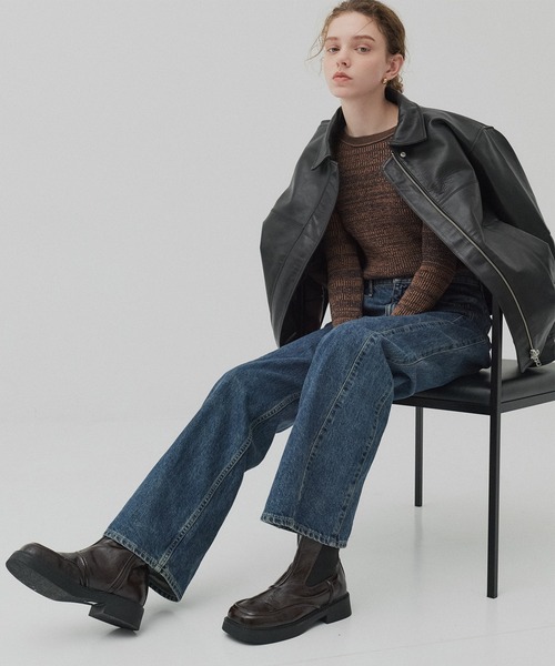 PUBLIC TOKYO（パブリックトウキョウ）の「【水牛本革】カーフレザーボクシージャケット（ライダースジャケット・レディース・ブラック・2/1）」の7枚目の写真