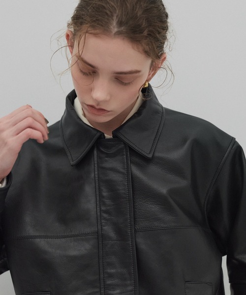 水牛本革】カーフレザーボクシージャケット（ライダースジャケット