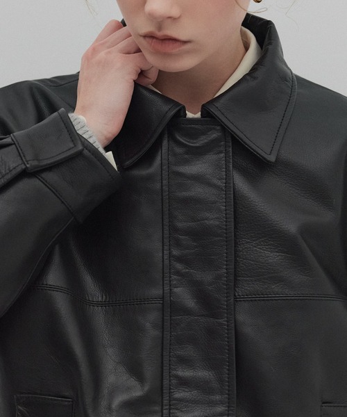 水牛本革】カーフレザーボクシージャケット（ライダースジャケット