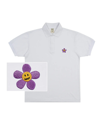 [UNISEX]パープルフラワードット刺繍ピケ半袖Tシャツ_ホワイト