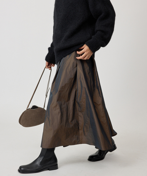 VERMEIL par iena（ヴェルメイユパーイエナ）の「《一部店舗限定》silk cotton ギャザーフレアースカート（スカート・レディース・ブラウン/チャコールグレー・FREE）」の2枚目の写真