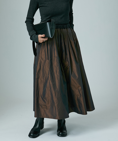 VERMEIL par iena（ヴェルメイユパーイエナ）の「《一部店舗限定》silk cotton ギャザーフレアースカート（スカート・レディース・ブラウン/チャコールグレー・FREE）」の18枚目の写真