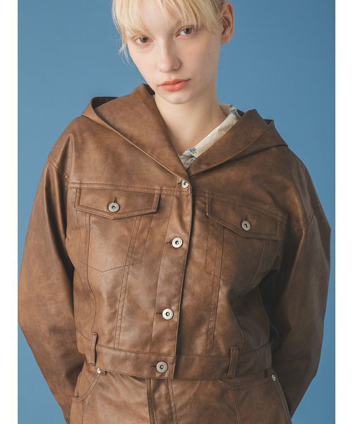 FURFUR（ファーファー）の「マルチマテリアルフードブルゾン（ブルゾン・レディース・ブラウン/サックスブルー/ブラック・F）」の4枚目の写真