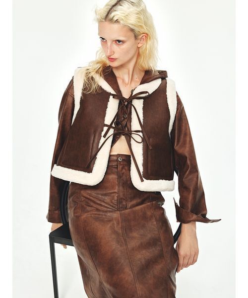 FURFUR（ファーファー）の「マルチマテリアルフードブルゾン（ブルゾン・レディース・ブラウン/サックスブルー/ブラック・F）」の6枚目の写真