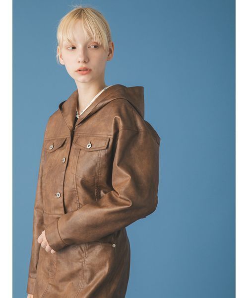 FURFUR（ファーファー）の「マルチマテリアルフードブルゾン（ブルゾン・レディース・ブラウン/サックスブルー/ブラック・F）」の12枚目の写真