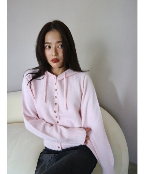 TRUNC（トランクエイティーエイト）の「Button Hoodie Knit（ニット/セーター・レディース・モカ/ピンク/ブラック・FREE）」の5枚目の写真