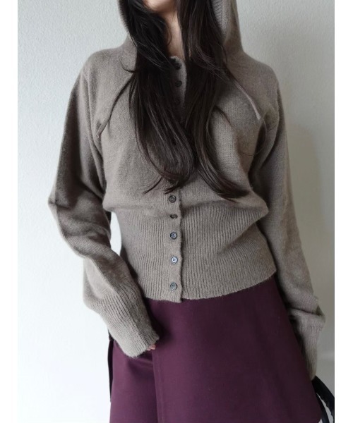 TRUNC（トランクエイティーエイト）の「Button Hoodie Knit（ニット/セーター・レディース・モカ/ピンク/ブラック・FREE）」の8枚目の写真